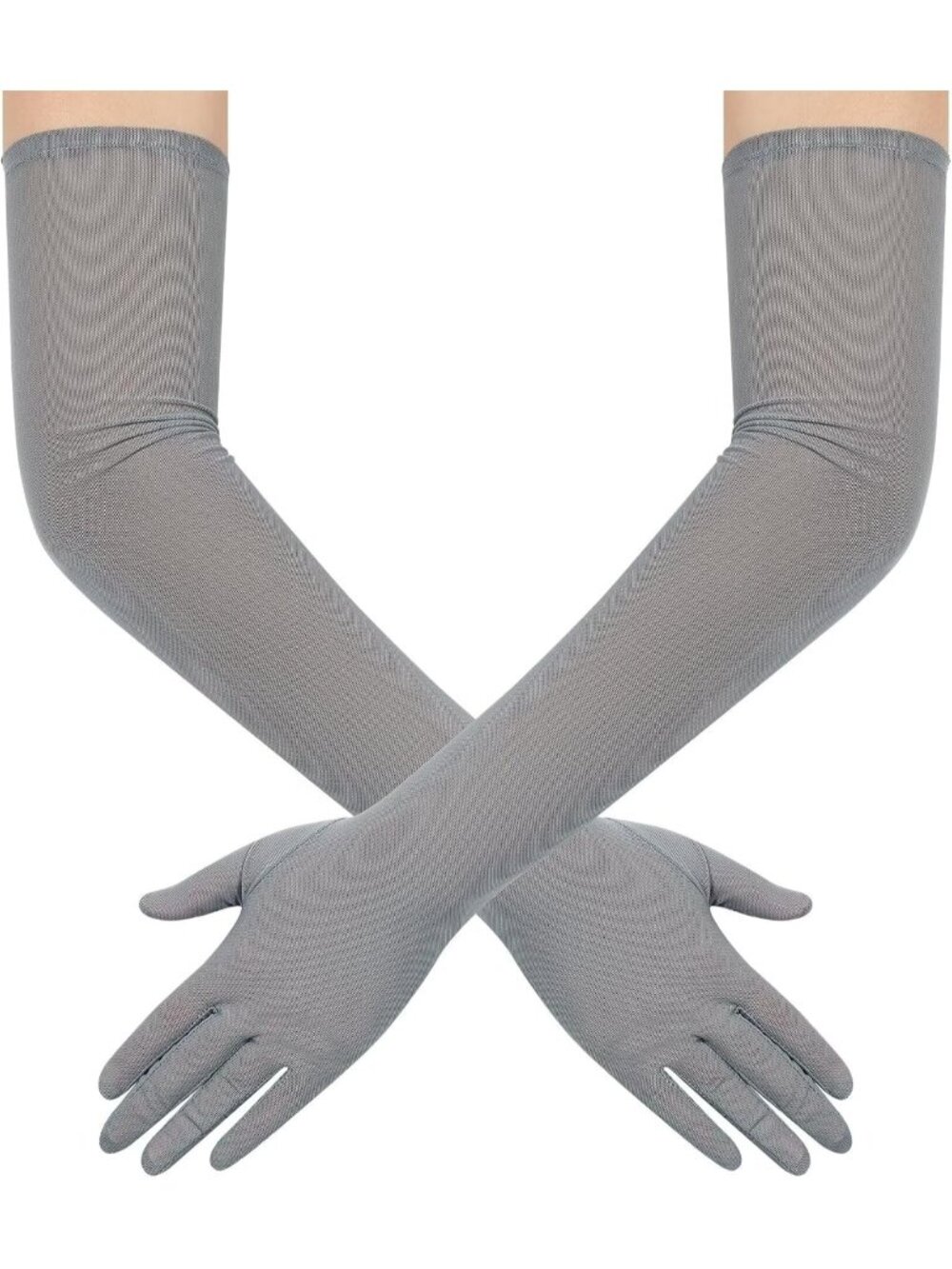 Women's Grey Long Mesh Tulle Sheer 1920's Halloween Costume Opera Party Gloves